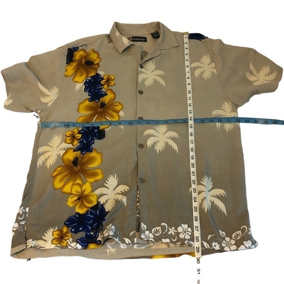 Vintage WINGO Button Shirt Men's Large Tan Blue Hawaiian Floral Short Sleeve - Picture 3 of 7